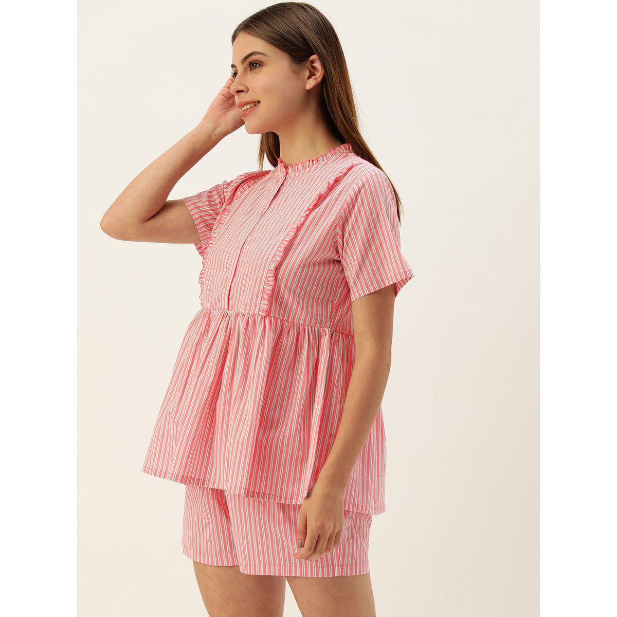 طقم من شورت مع بلوزة مخططة سانسكريتي هومز × ستايلي-women-clothing-nightwear-pyjamas-longsets-image-3