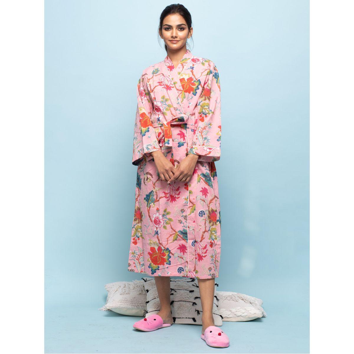 Sanskrutihomes X Styli  Cotton Floral Print Robe with Piping Detail-women-clothing-nightwear-nighties-image-2