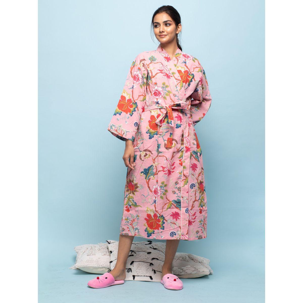 Sanskrutihomes X Styli  Cotton Floral Print Robe with Piping Detail-women-clothing-nightwear-nighties-image-3