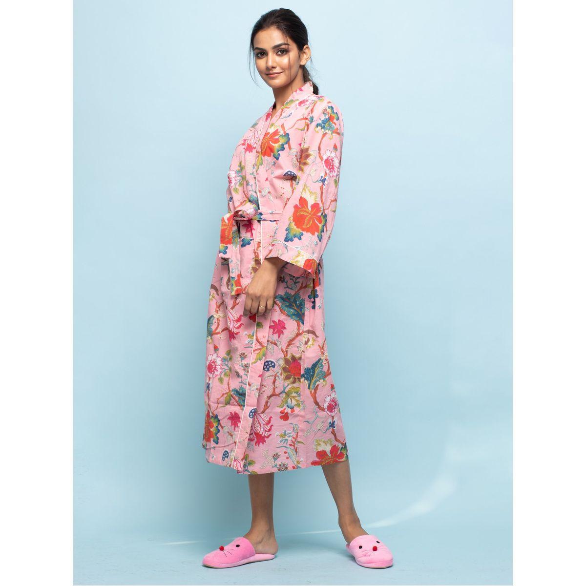 Sanskrutihomes X Styli  Cotton Floral Print Robe with Piping Detail-women-clothing-nightwear-nighties-image-4