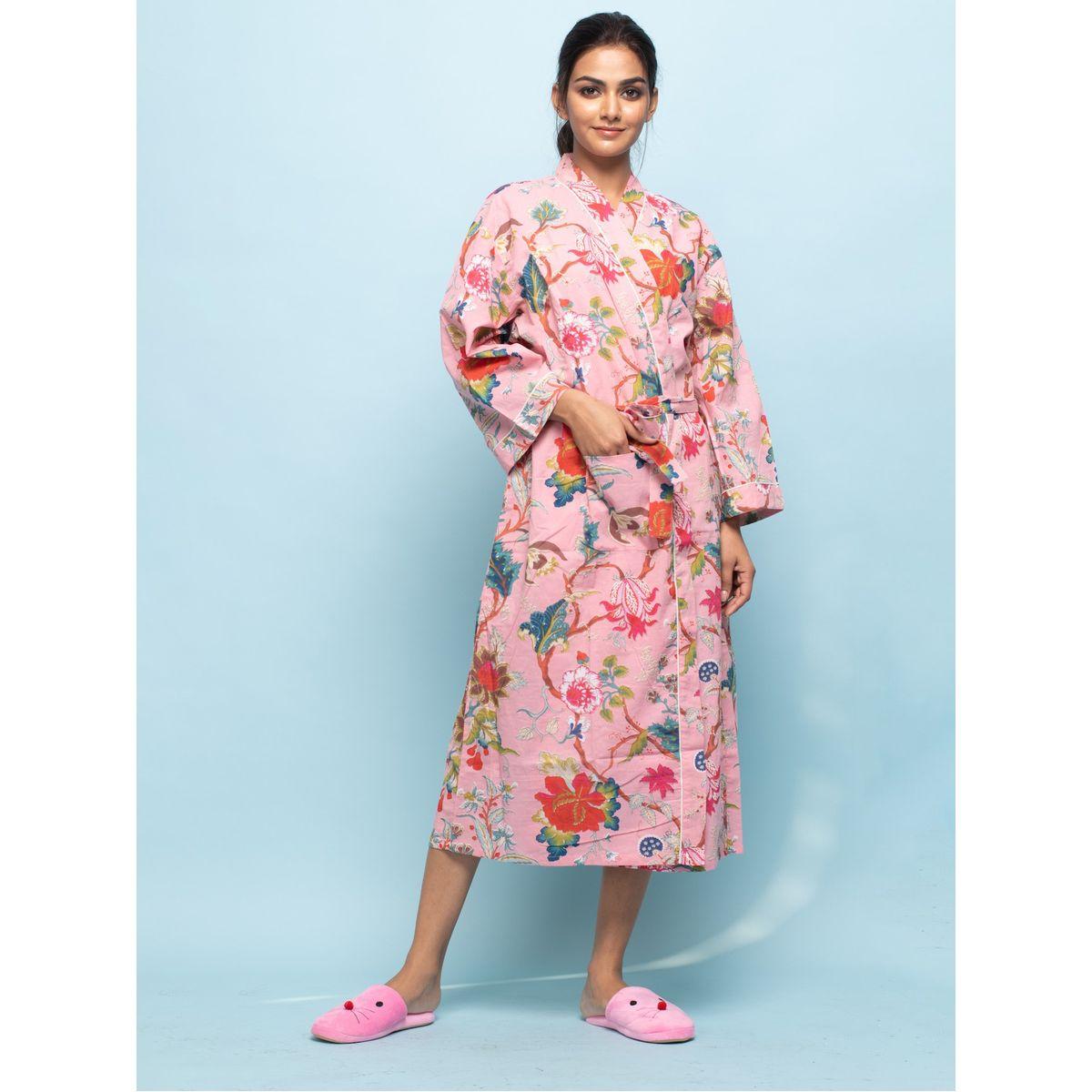 Sanskrutihomes X Styli  Cotton Floral Print Robe with Piping Detail-women-clothing-nightwear-nighties-image-5