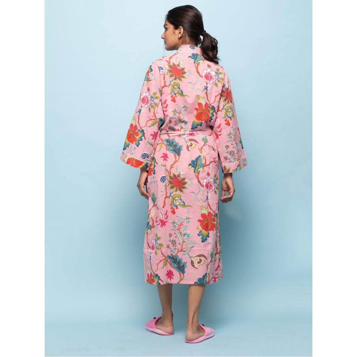 Sanskrutihomes X Styli  Cotton Floral Print Robe with Piping Detail-women-clothing-nightwear-nighties-image-6