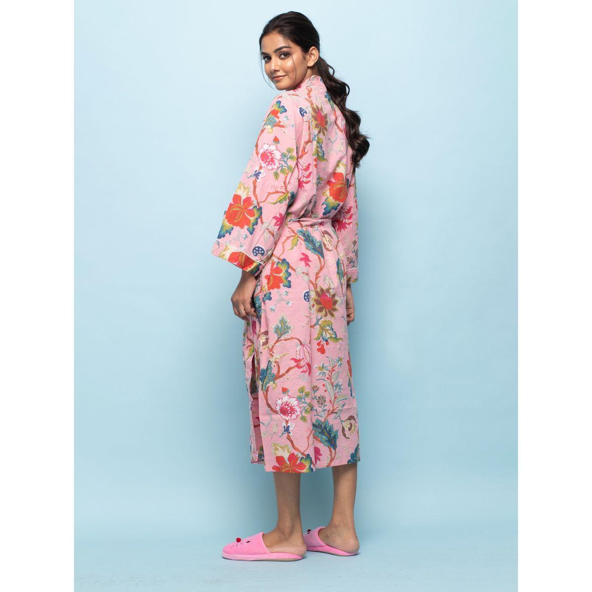 Sanskrutihomes X Styli  Cotton Floral Print Robe with Piping Detail-women-clothing-nightwear-nighties-image-7