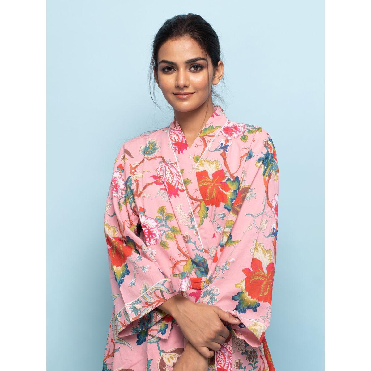 Sanskrutihomes X Styli  Cotton Floral Print Robe with Piping Detail-women-clothing-nightwear-nighties-image-8