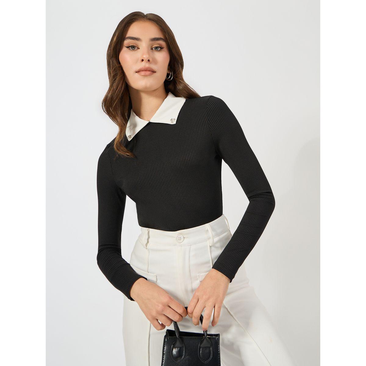 Styli Limited Embellished Collar Ribbed Bodysuit-women-clothing-tshirts-image-3