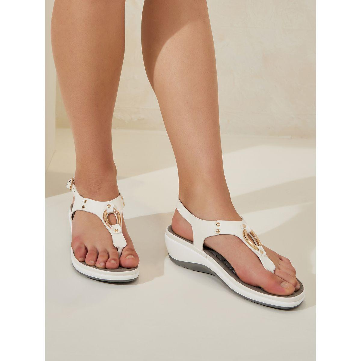 Styli Metallic Trim Accent Wedge Sandals-women-shoes-sandals-flats-image-1