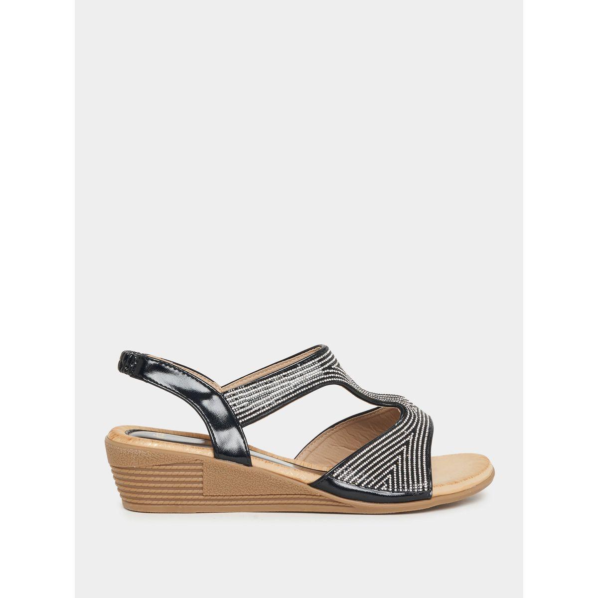 Styli Rhinestone Detail Slingback Wedge Sandals-women-shoes-sandals-flats-image-1