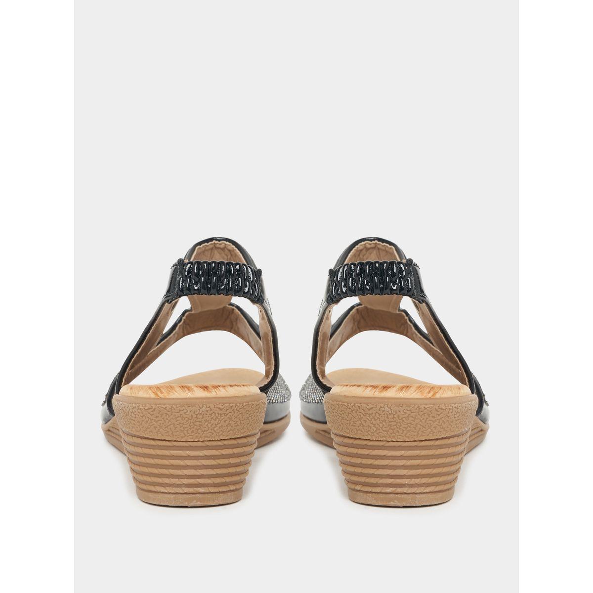 Styli Rhinestone Detail Slingback Wedge Sandals-women-shoes-sandals-flats-image-4
