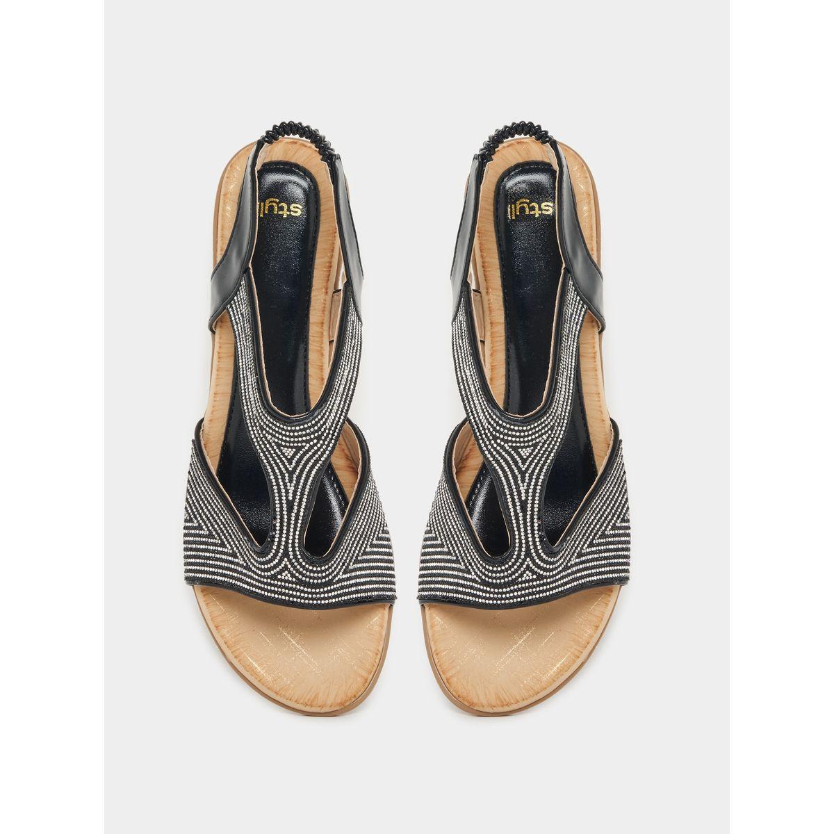 Styli Rhinestone Detail Slingback Wedge Sandals-women-shoes-sandals-flats-image-5
