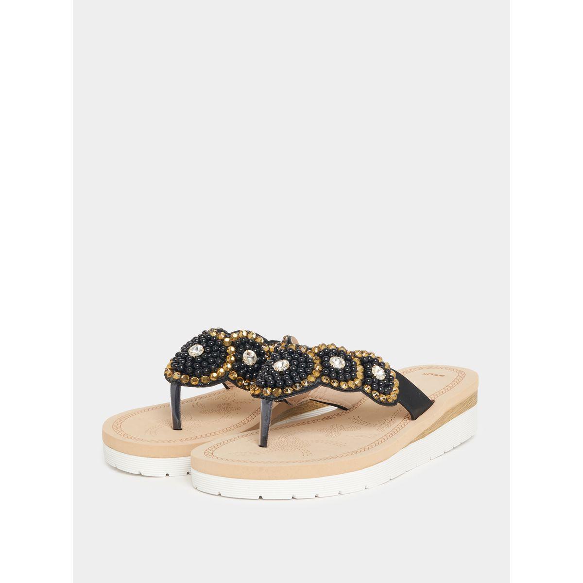 Styli Embellished Pearl Flower Pattern Flat Sandals-women-shoes-sandals-flats-image-3