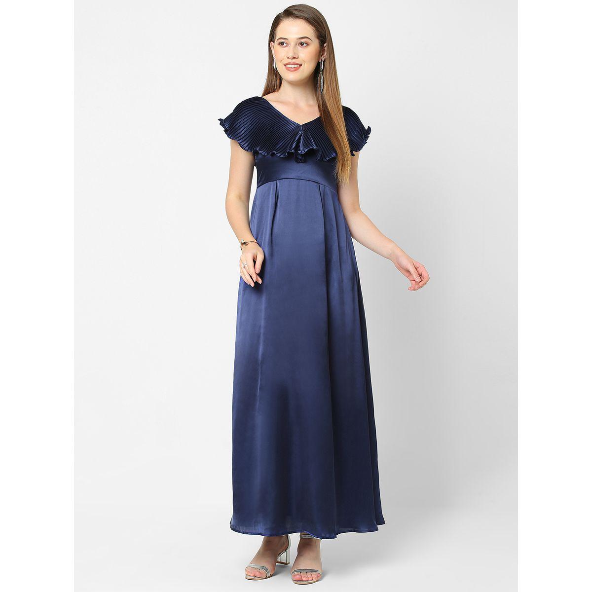 Mish X Styli  Solid Satin Maxi Dress with Plisse Cape Neck-women-clothing-dresses-image-1