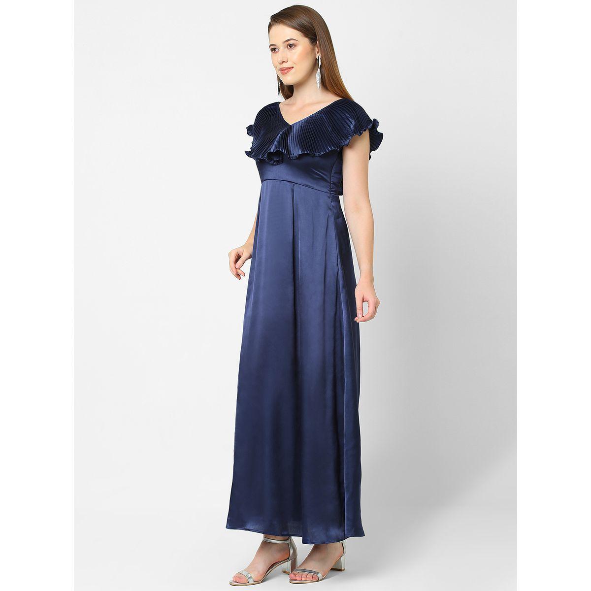 Mish X Styli  Solid Satin Maxi Dress with Plisse Cape Neck-women-clothing-dresses-image-2