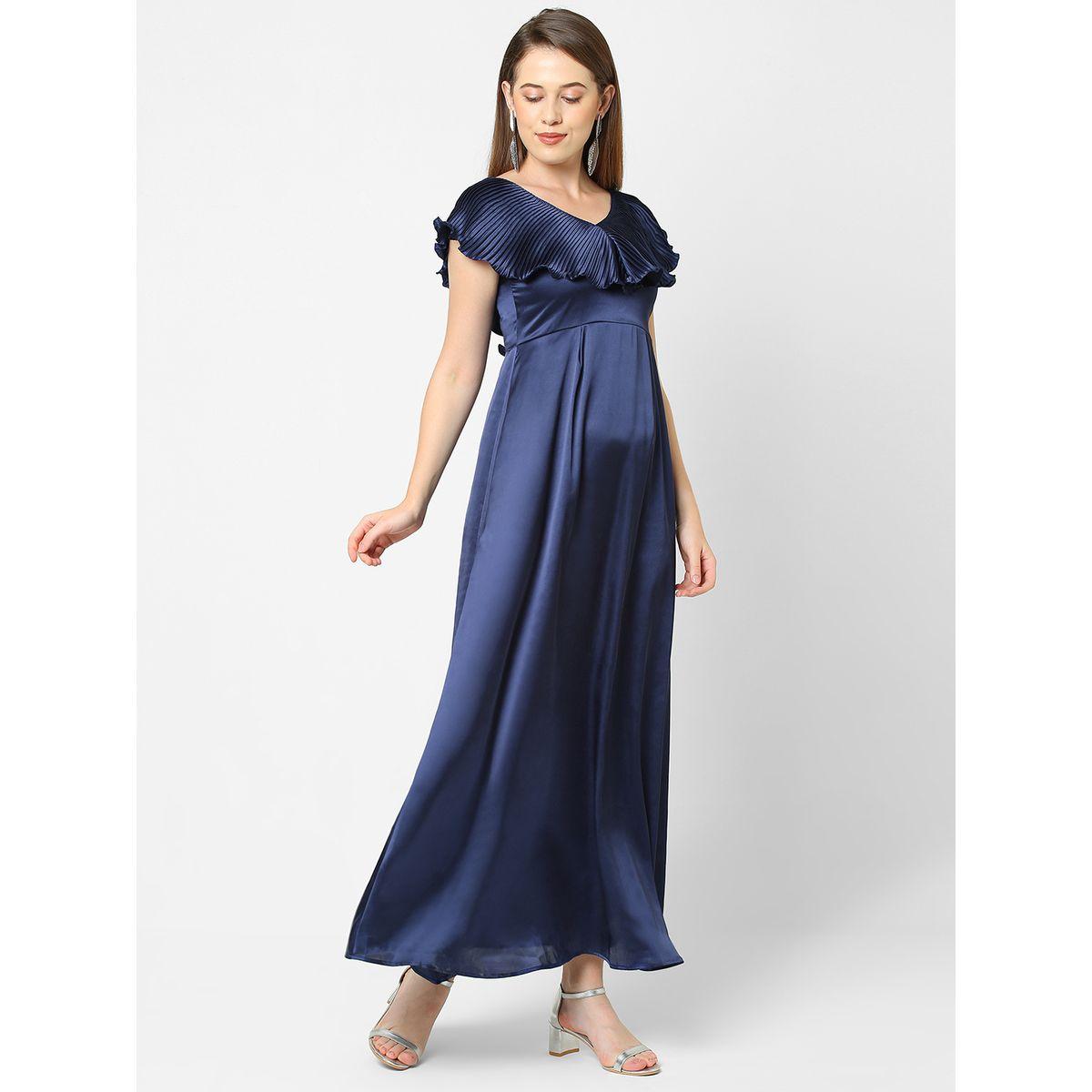 Mish X Styli  Solid Satin Maxi Dress with Plisse Cape Neck-women-clothing-dresses-image-3
