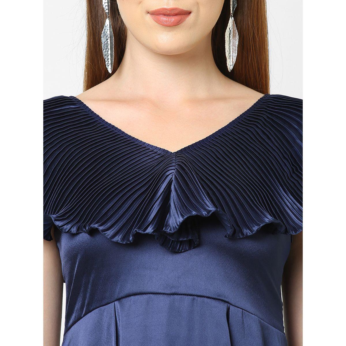 Mish X Styli  Solid Satin Maxi Dress with Plisse Cape Neck-women-clothing-dresses-image-5