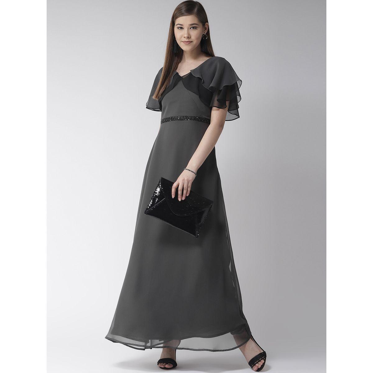 Mish X Styli  Solid Georgette A-Line Maxi Dress with Cape Sleeve-women-clothing-dresses-image-1