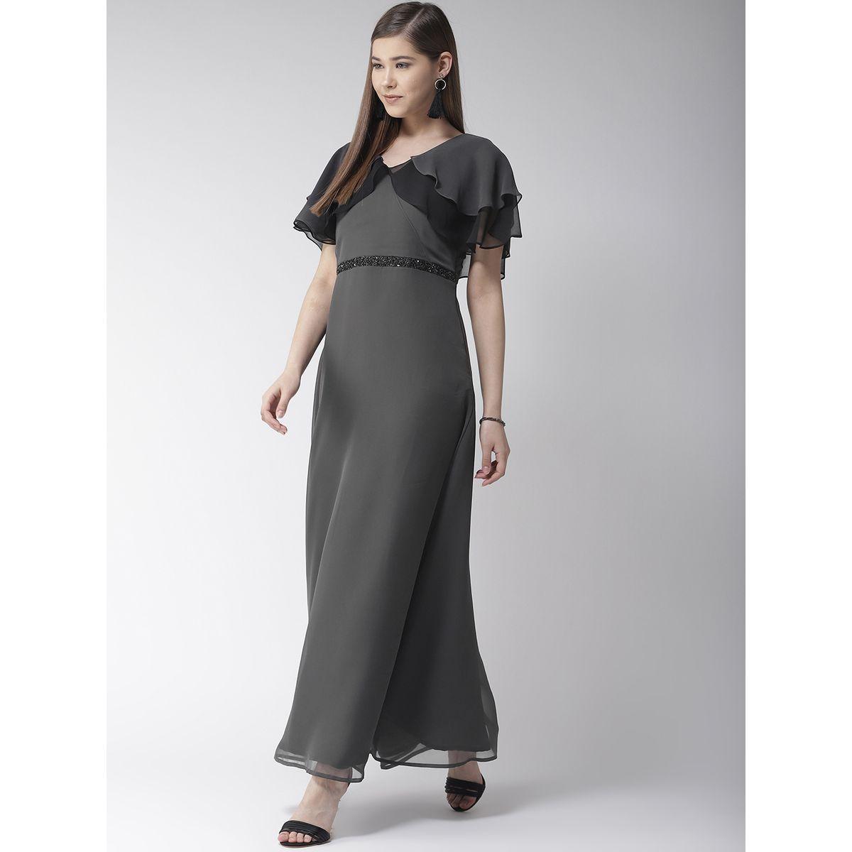 Mish X Styli  Solid Georgette A-Line Maxi Dress with Cape Sleeve-women-clothing-dresses-image-2