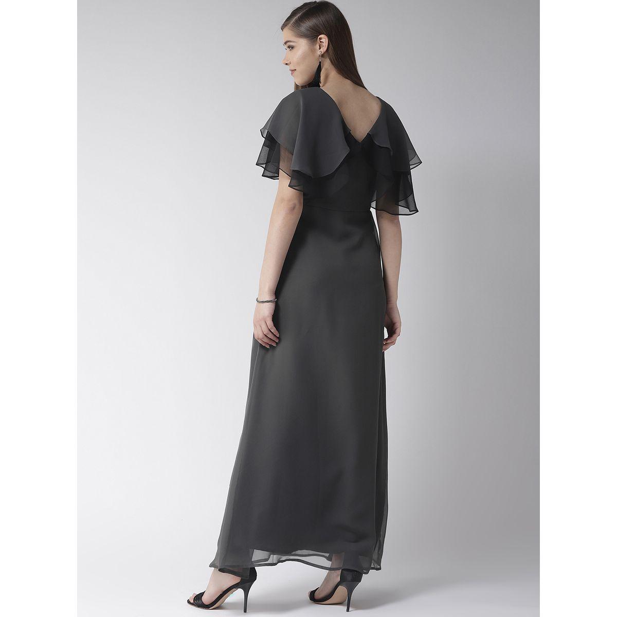 فستان طويل سادة جيورجيت مع اكمام رداء ميش × ستايلي-women-clothing-dresses-image-3