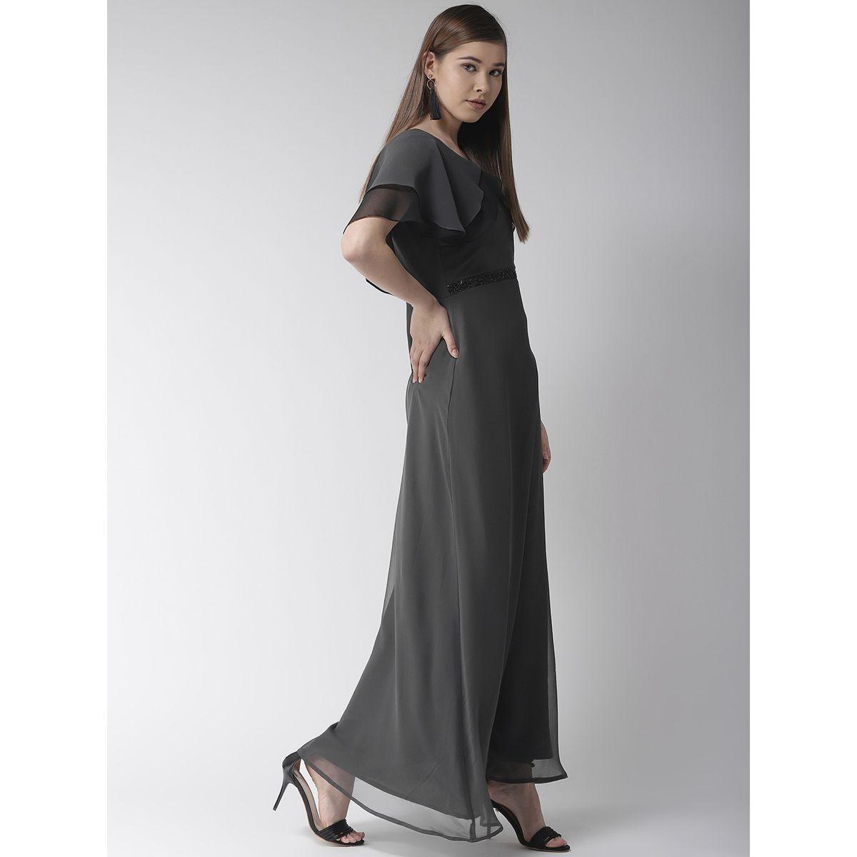 فستان طويل سادة جيورجيت مع اكمام رداء ميش × ستايلي-women-clothing-dresses-image-4