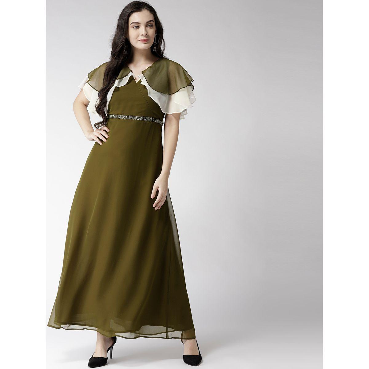 فستان طويل سادة جيورجيت مع اكمام رداء ميش × ستايلي-women-clothing-dresses-image-1