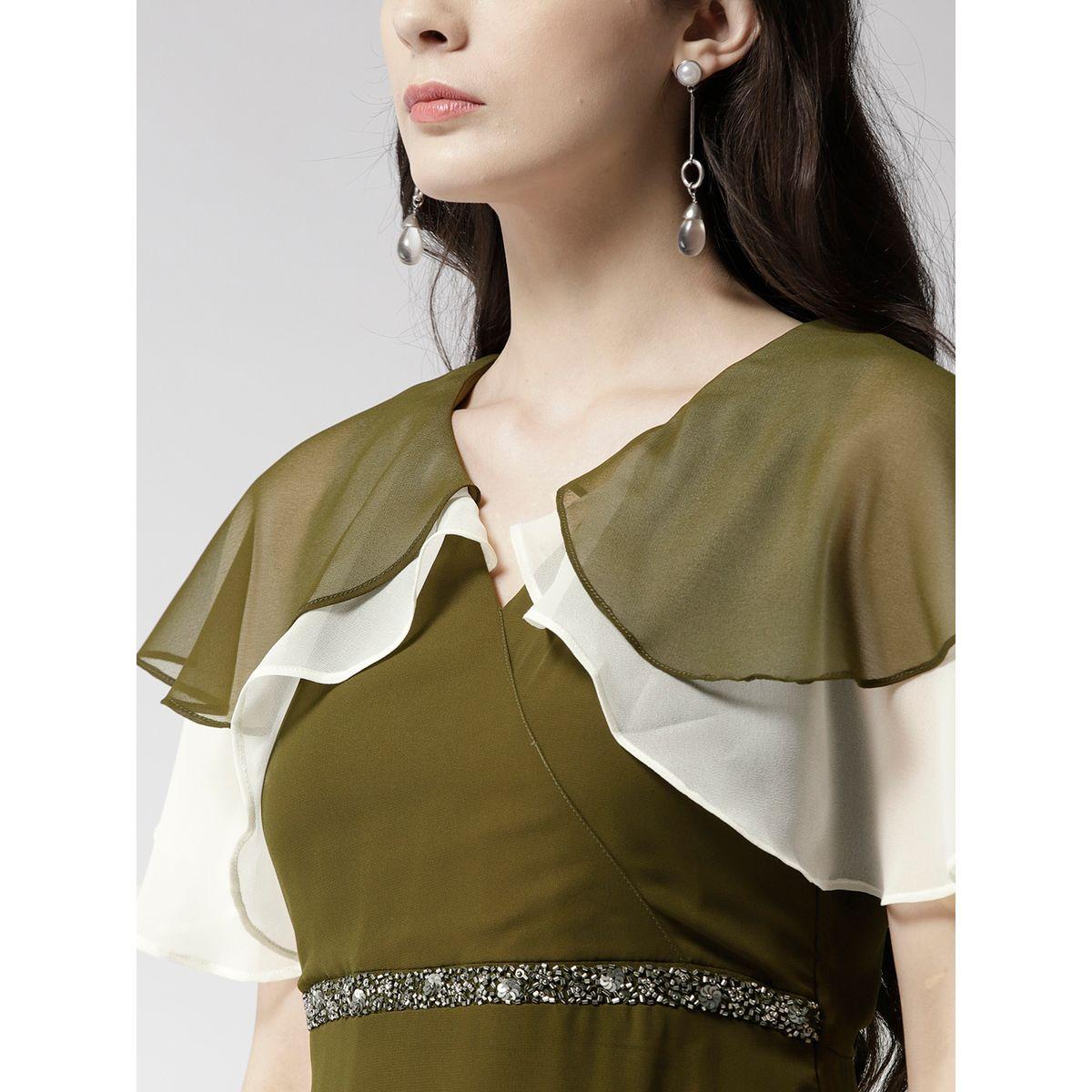 Mish X Styli  Solid Georgette A-Line Maxi Dress with Cape Sleeve-women-clothing-dresses-image-2