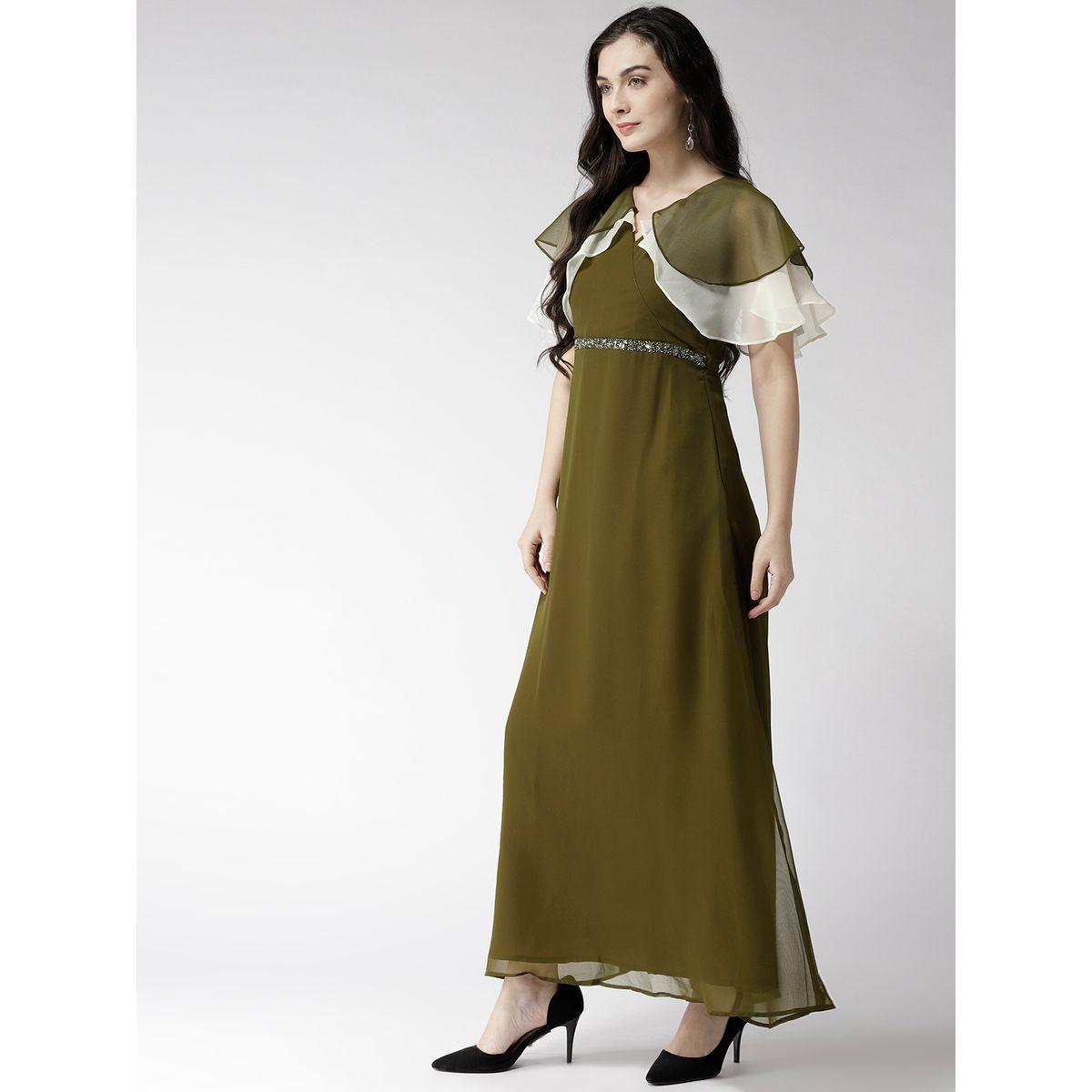 فستان طويل سادة جيورجيت مع اكمام رداء ميش × ستايلي-women-clothing-dresses-image-3