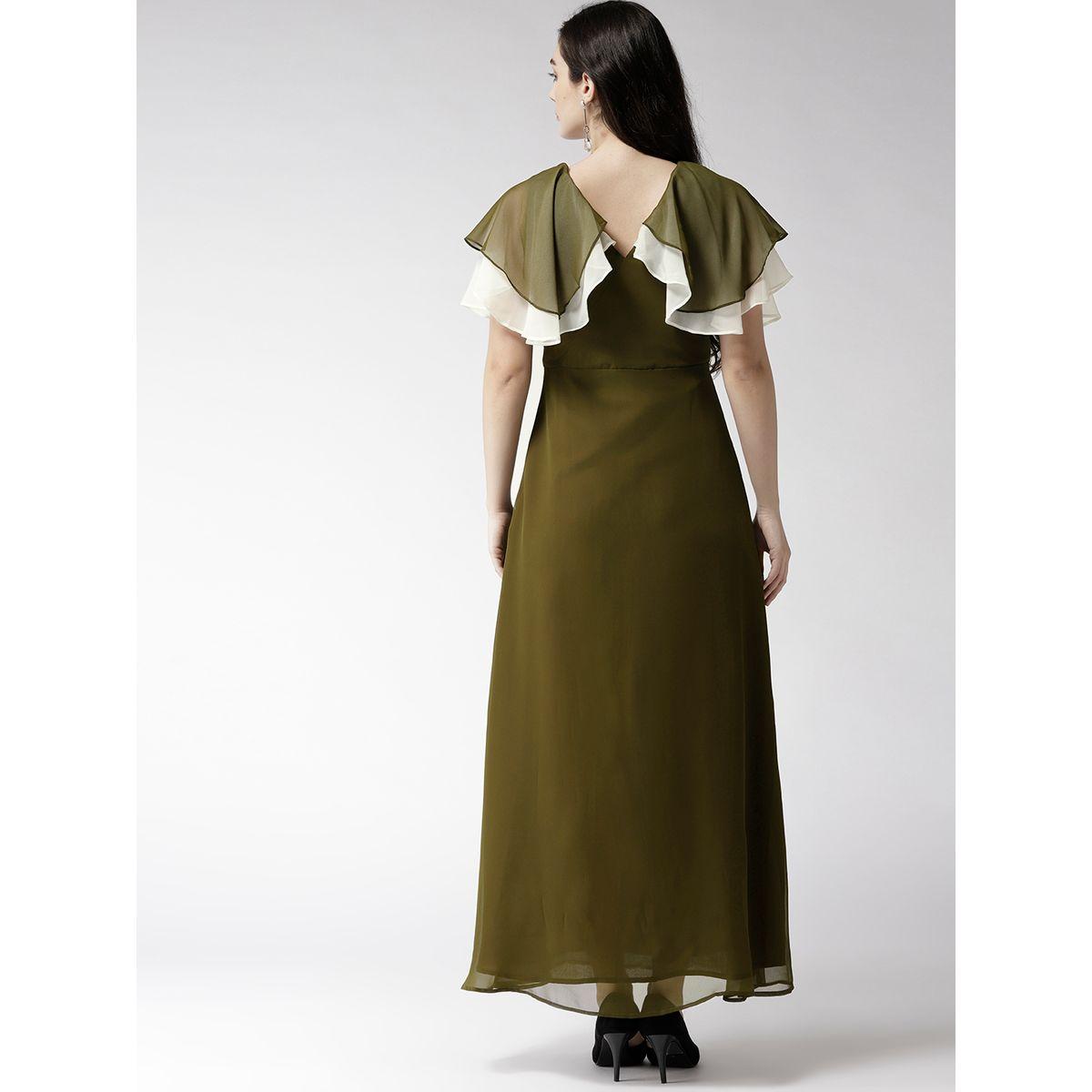 Mish X Styli  Solid Georgette A-Line Maxi Dress with Cape Sleeve-women-clothing-dresses-image-4