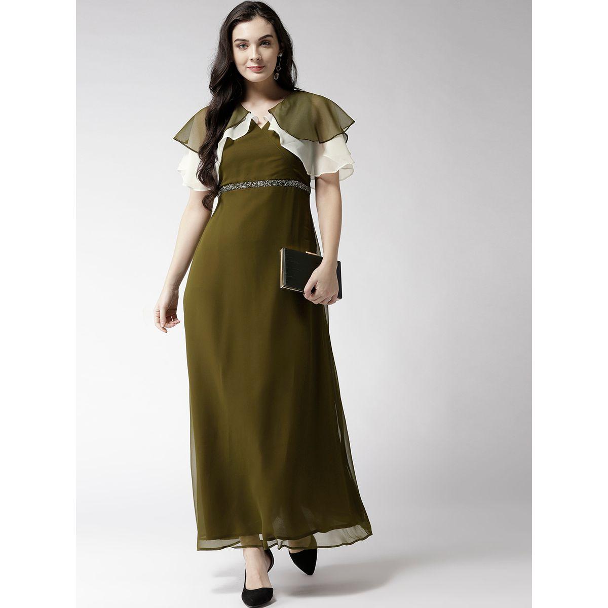 فستان طويل سادة جيورجيت مع اكمام رداء ميش × ستايلي-women-clothing-dresses-image-5