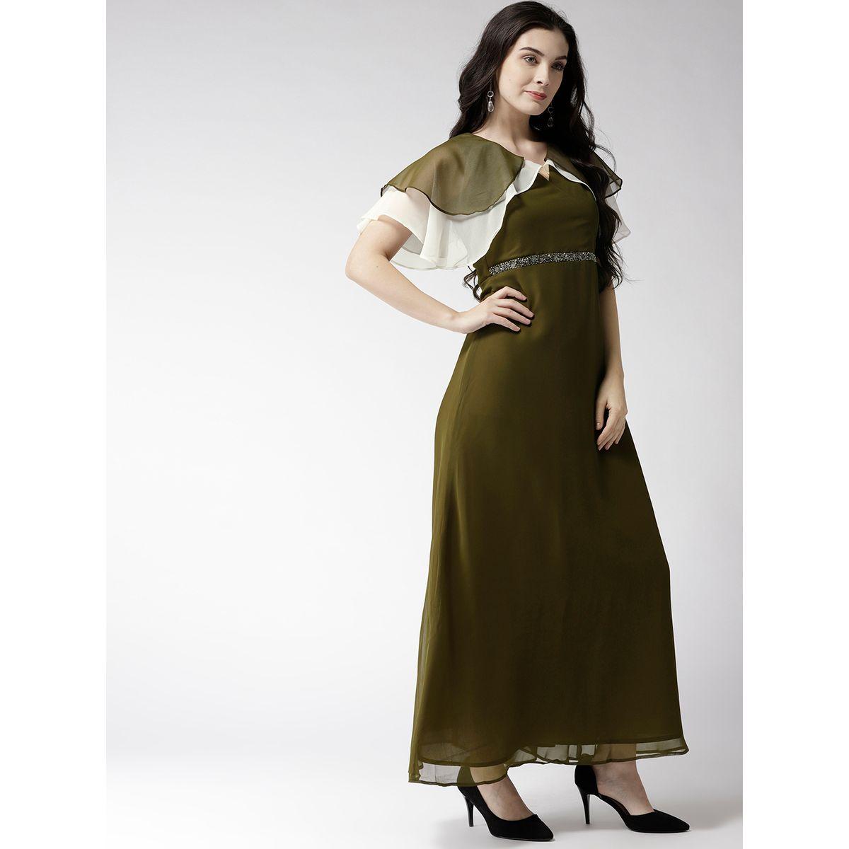 فستان طويل سادة جيورجيت مع اكمام رداء ميش × ستايلي-women-clothing-dresses-image-6