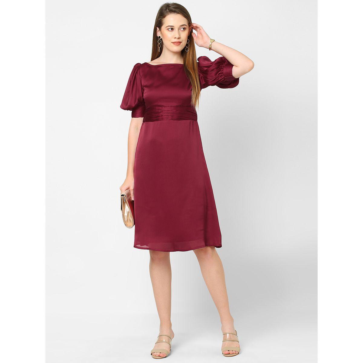 فستان سادة شيفون بطول الركبة ميش × ستايلي-women-clothing-dresses-image-1