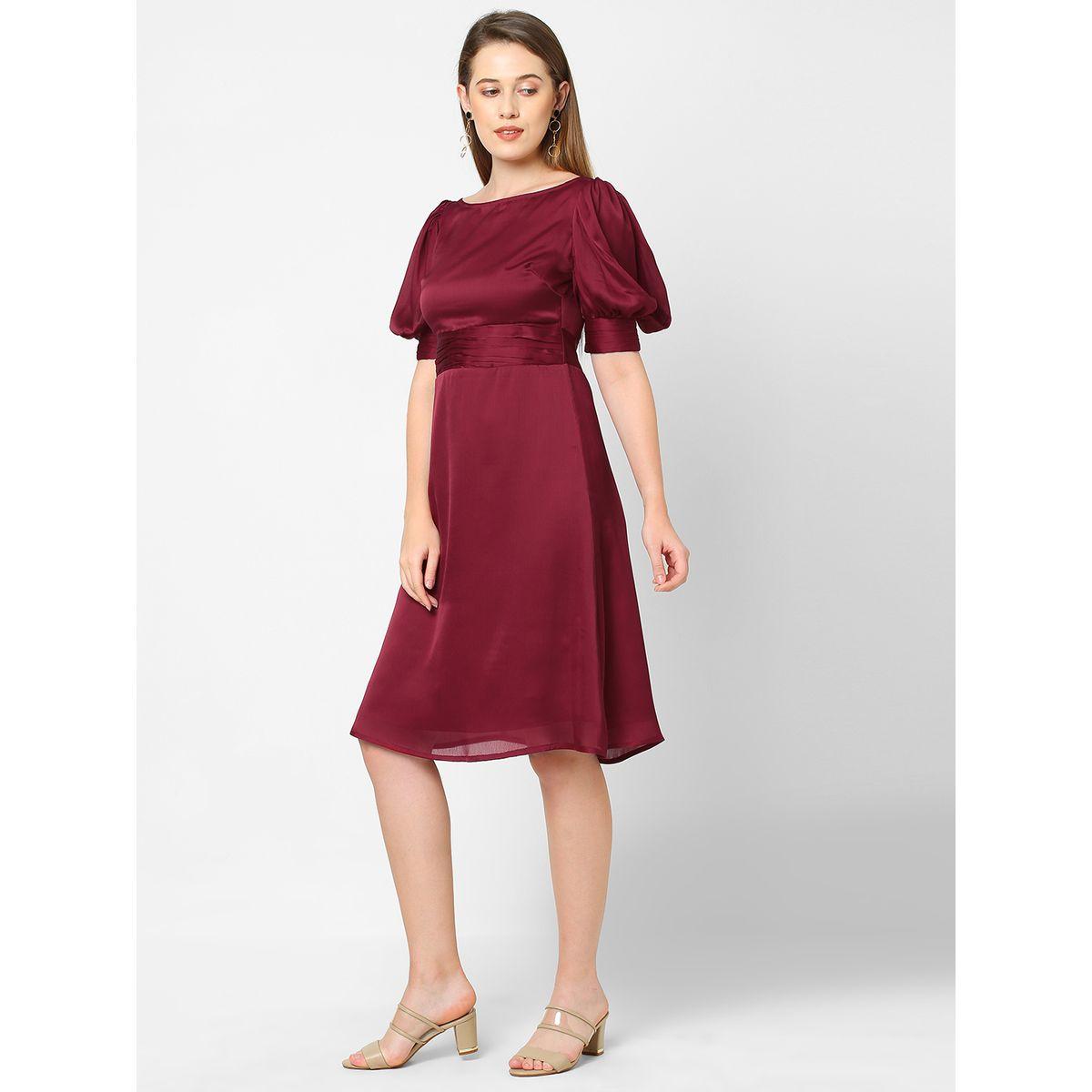 فستان سادة شيفون بطول الركبة ميش × ستايلي-women-clothing-dresses-image-2