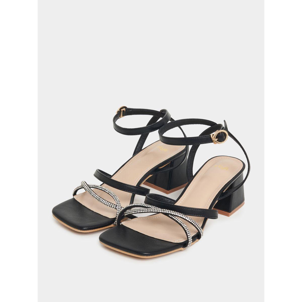 Styli Ankle Strap Rhinestone Detail Block Heel Sandals-women-shoes-heels-image-3
