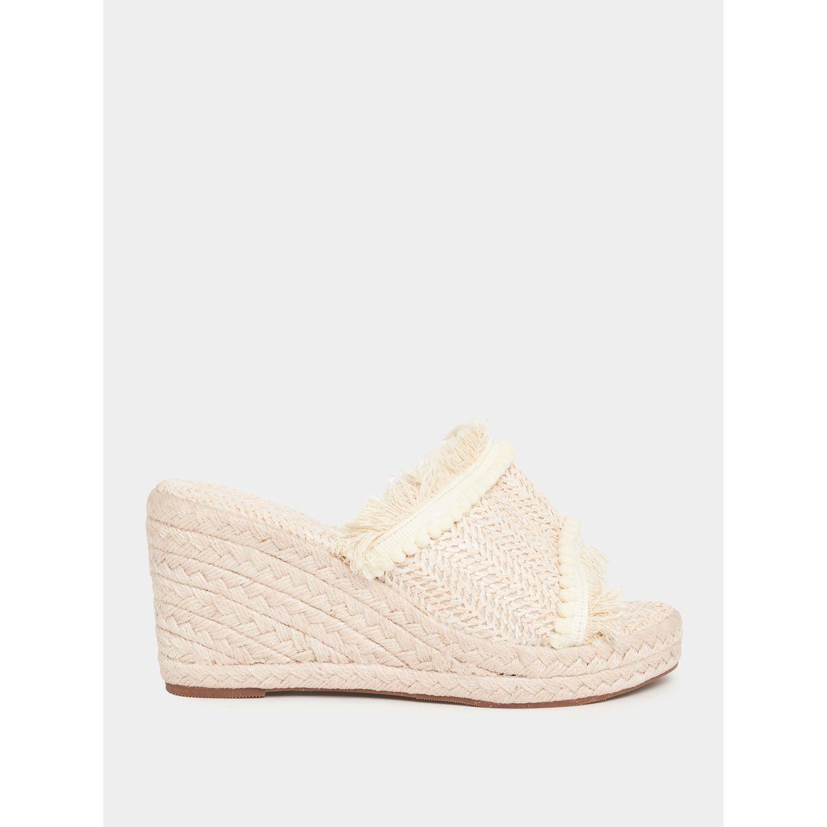 Styli Straw Braided Fringe & Pom Pom Detail Wedge Sandals-women-shoes-heels-image-1