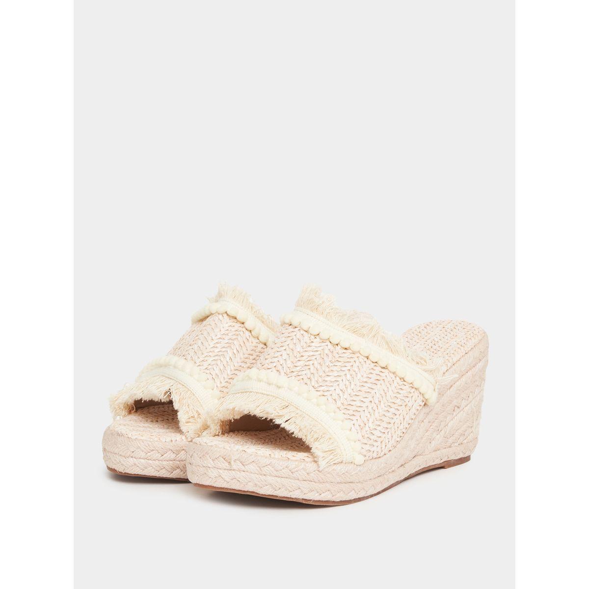 Styli Straw Braided Fringe & Pom Pom Detail Wedge Sandals-women-shoes-heels-image-2
