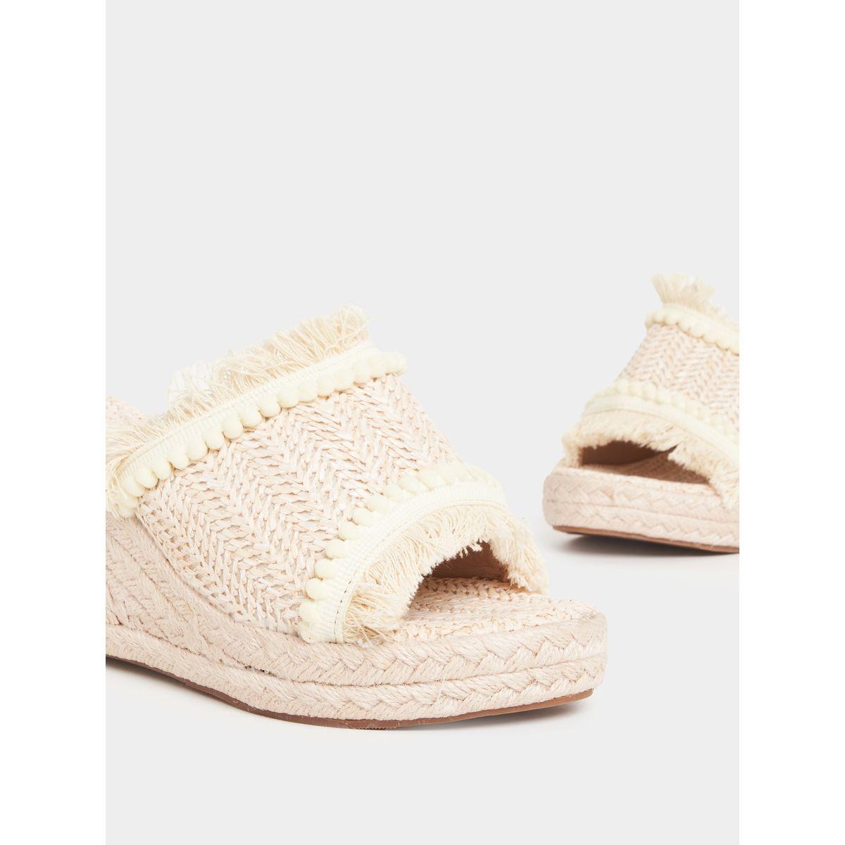 Styli Straw Braided Fringe & Pom Pom Detail Wedge Sandals-women-shoes-heels-image-3