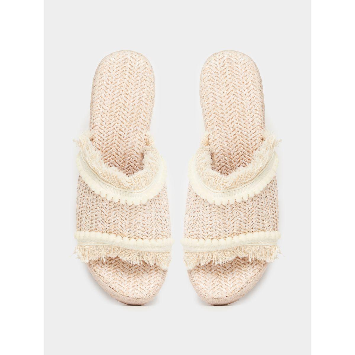 Styli Straw Braided Fringe & Pom Pom Detail Wedge Sandals-women-shoes-heels-image-5