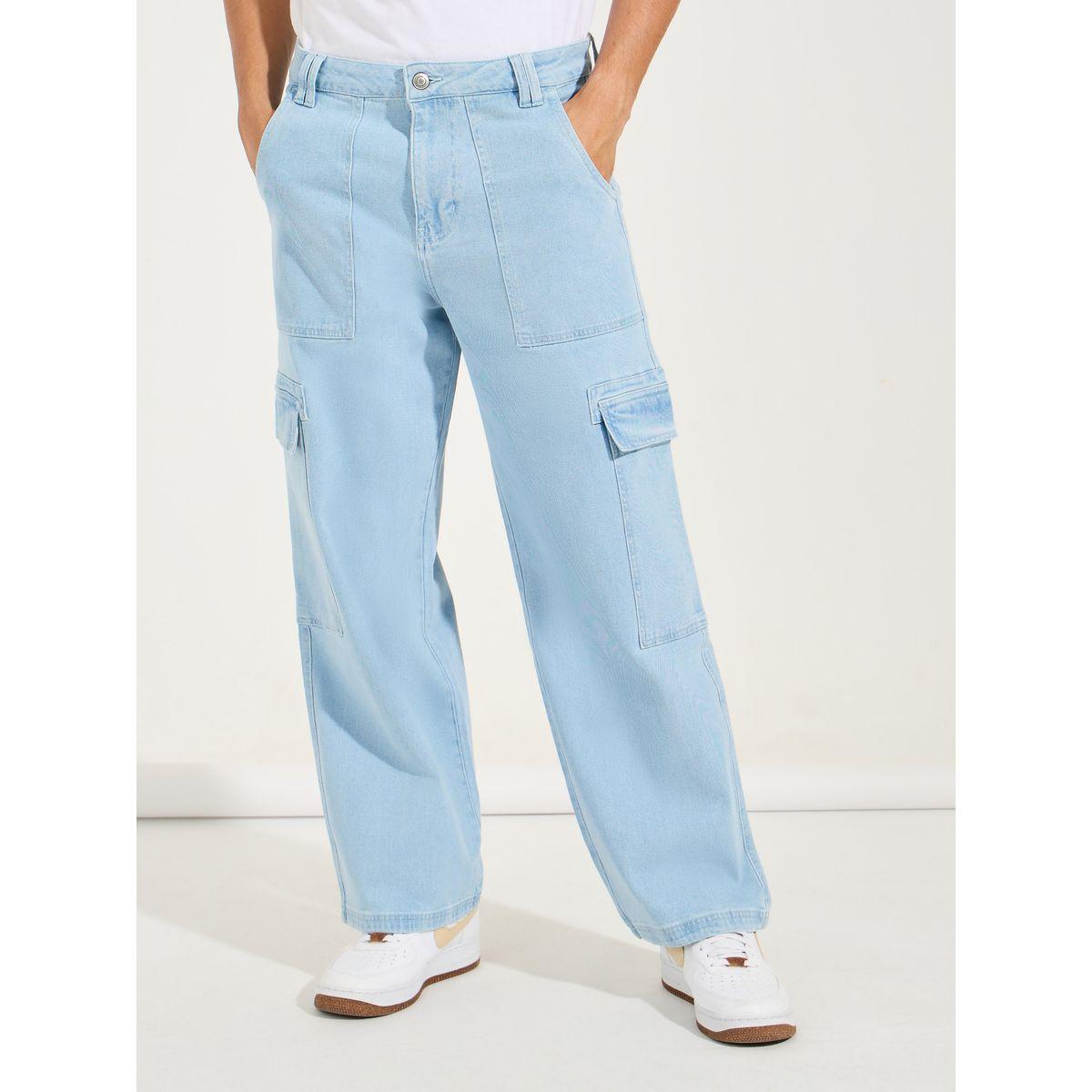 جينز كارجو بارجل واسعة وتفاصيل جيوب-men-clothing-bottoms-jeans-image-1