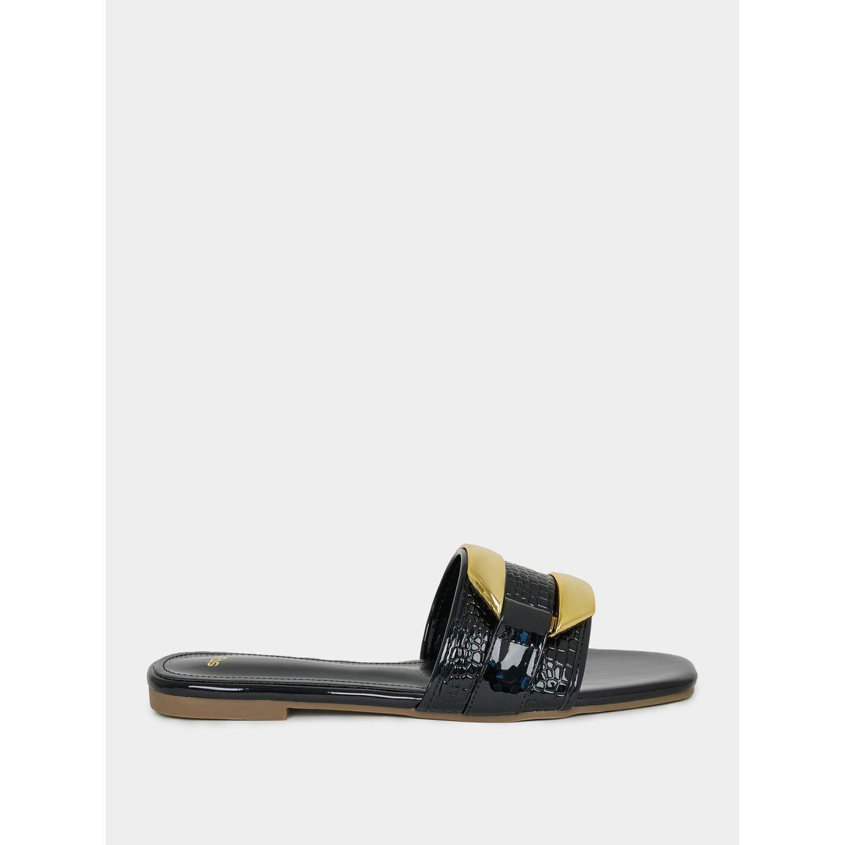 Styli Metallic Trim Accent Flat Sandals-women-shoes-sandals-flats-image-1