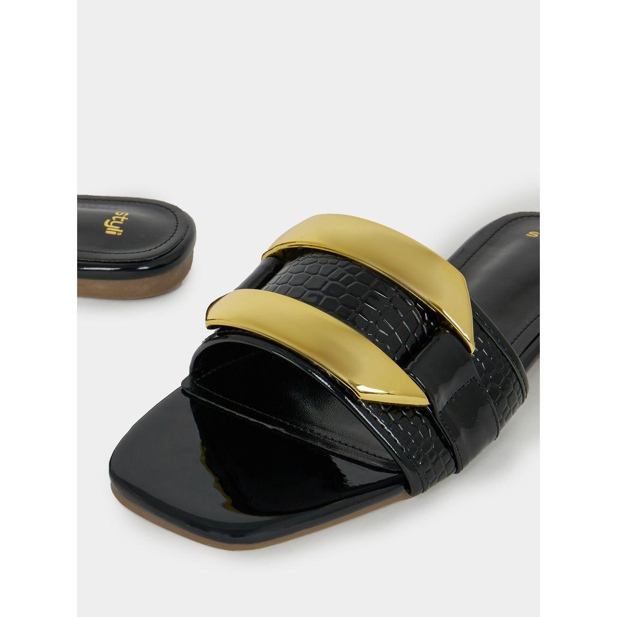 Styli Metallic Trim Accent Flat Sandals-women-shoes-sandals-flats-image-3