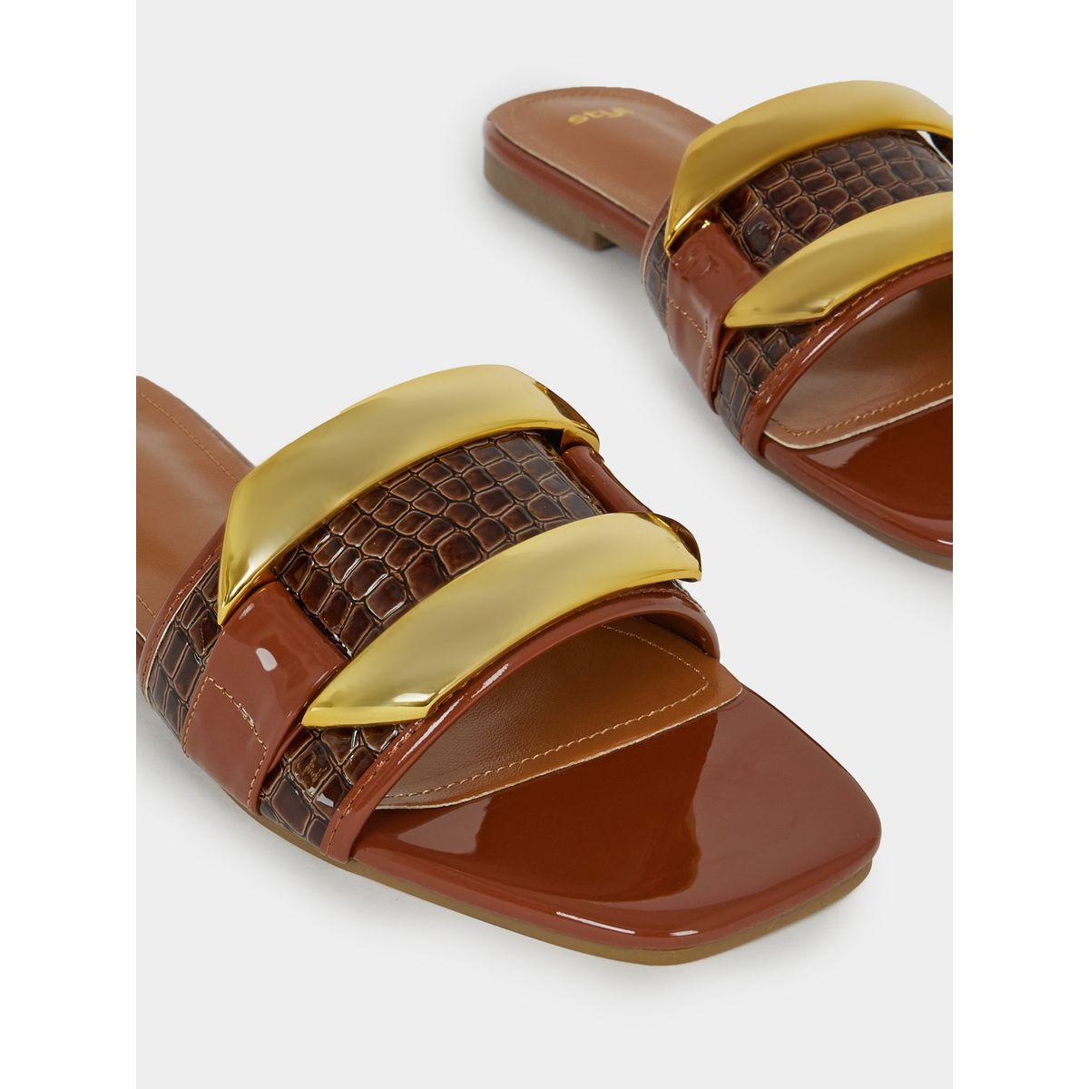 Styli Metallic Trim Accent Flat Sandals-women-shoes-sandals-flats-image-3