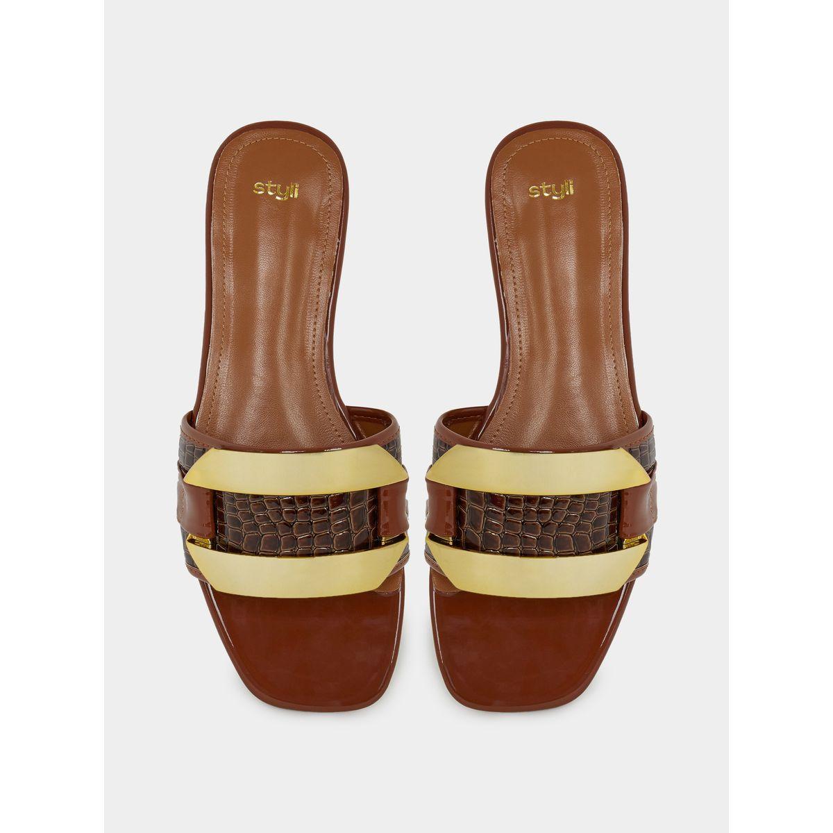 Styli Metallic Trim Accent Flat Sandals-women-shoes-sandals-flats-image-5