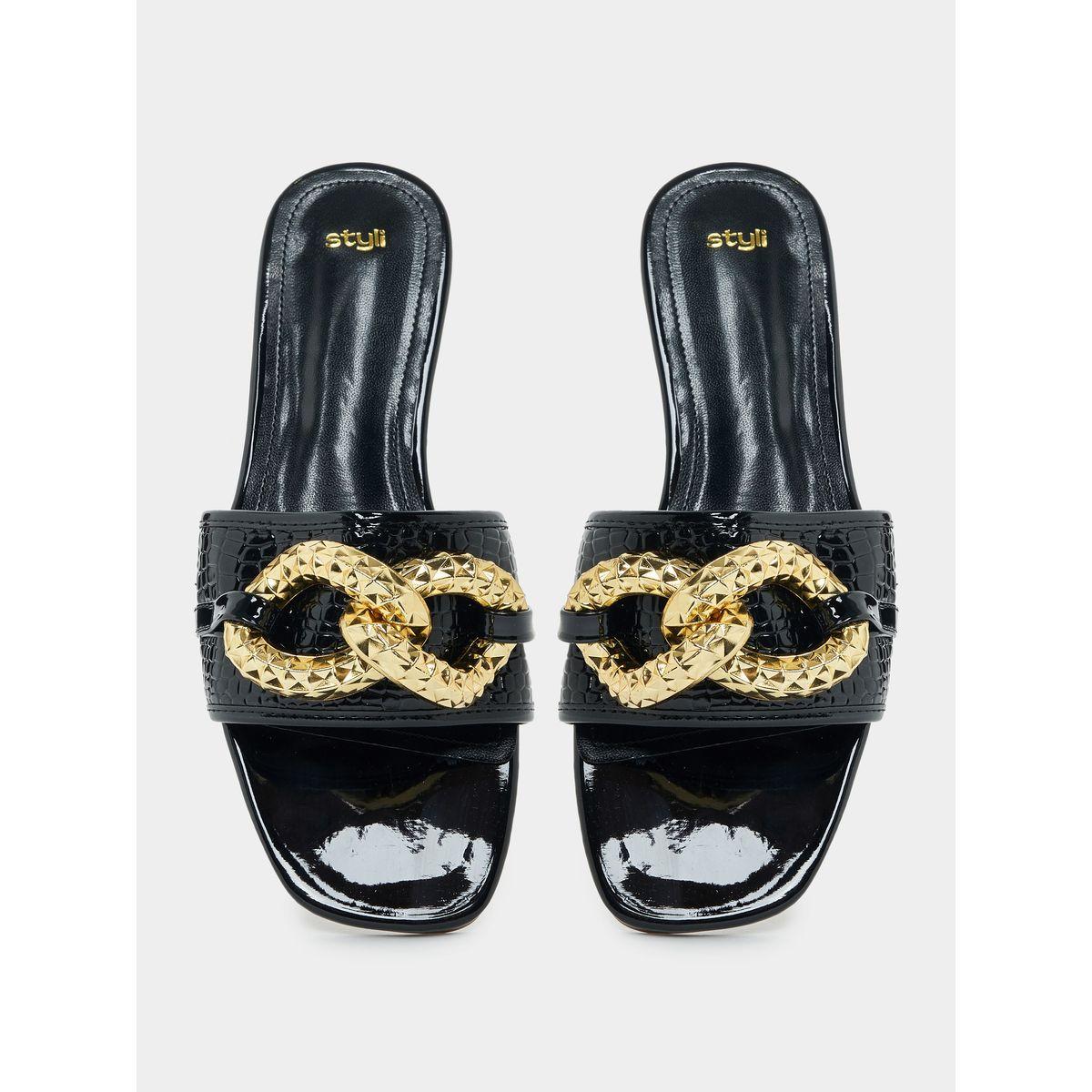 Styli Chain Decor Flat Sandals-women-shoes-sandals-flats-image-5