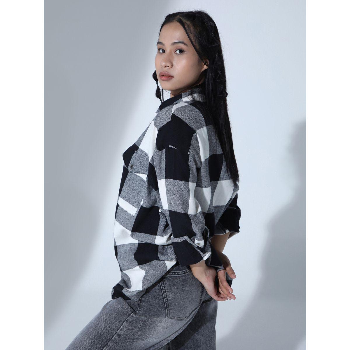 Hubberholme X Styli  Oversized Checked Chest Pocket Shirt with Long Sleeves-women-clothing-shirtsandblouses-shirts-image-3