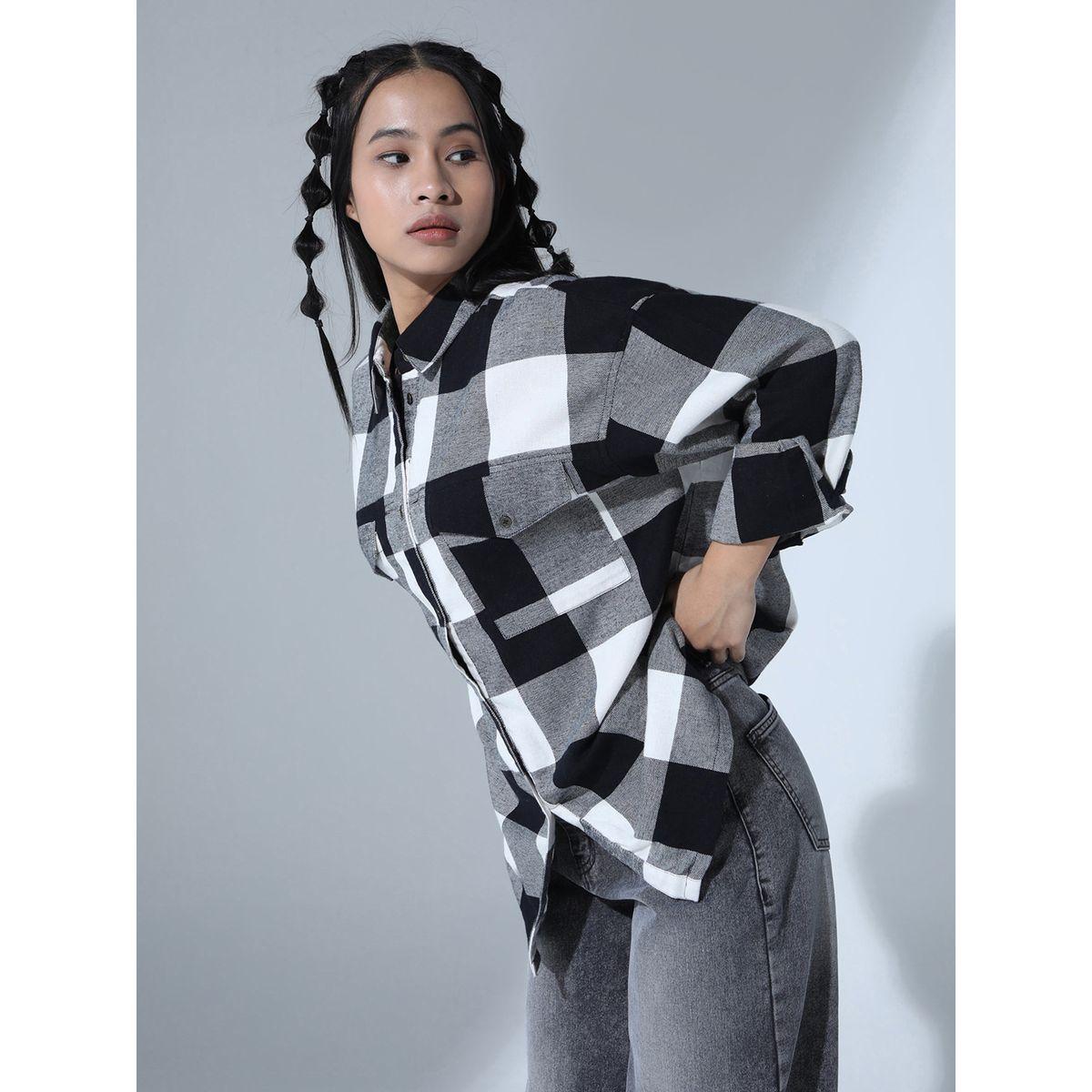 Hubberholme X Styli  Oversized Checked Chest Pocket Shirt with Long Sleeves-women-clothing-shirtsandblouses-shirts-image-8