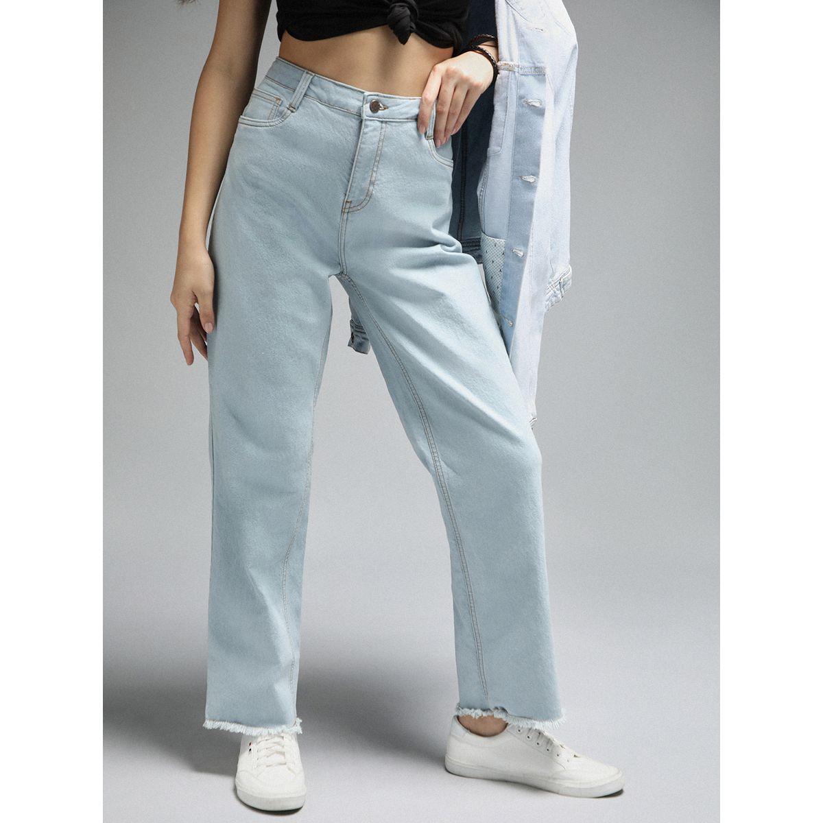 High Star X Styli  High Rise Straight Fit Raw Edge Stretchable Jeans-women-clothing-bottoms-jeans-image-1
