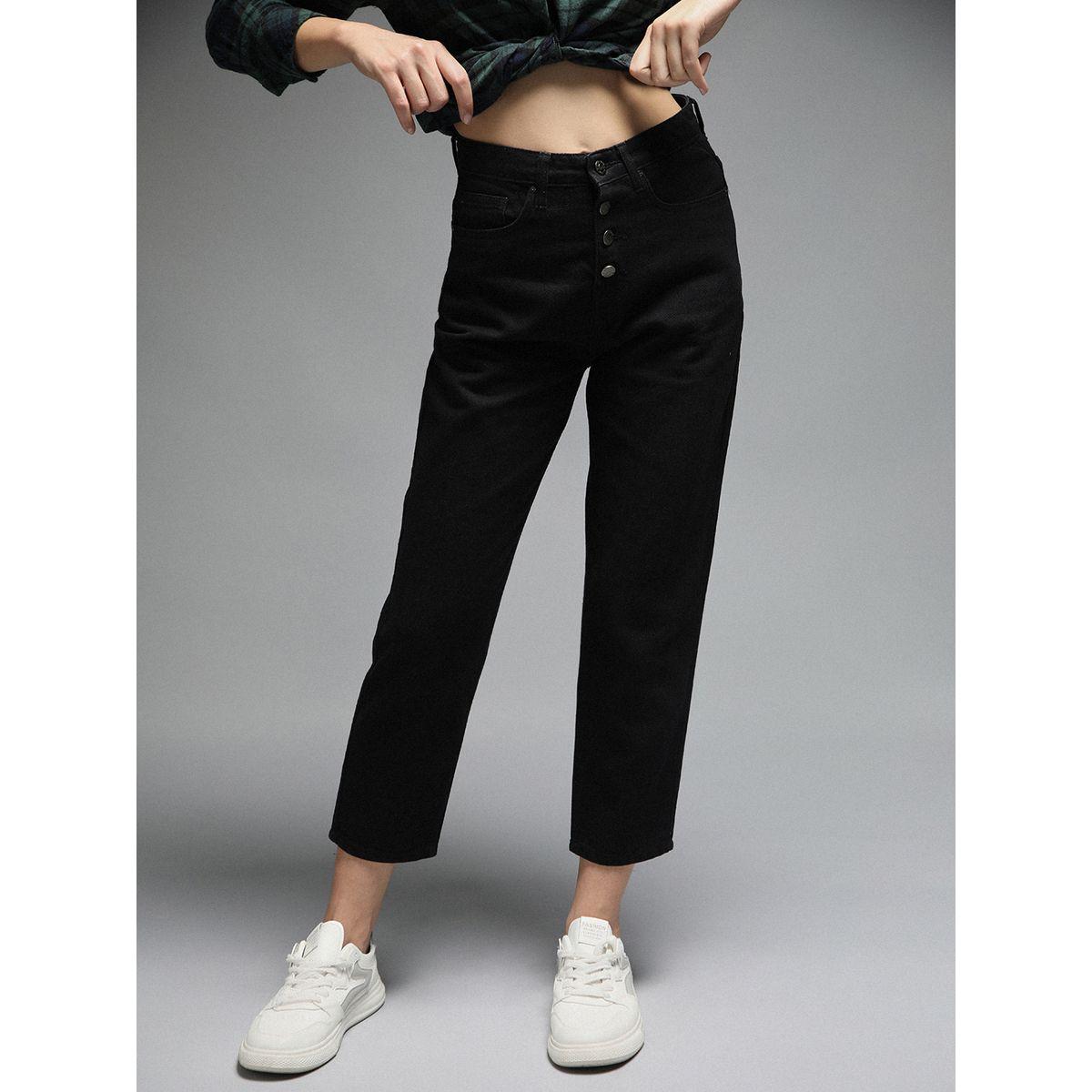 جينز قصير بقصة موم مع خصر عالي هاي ستار × ستايلي-women-clothing-bottoms-jeans-image-1