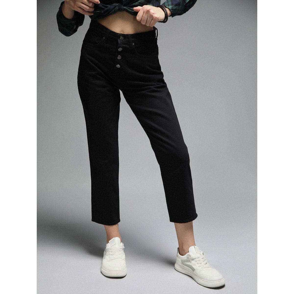 جينز قصير بقصة موم مع خصر عالي هاي ستار × ستايلي-women-clothing-bottoms-jeans-image-2