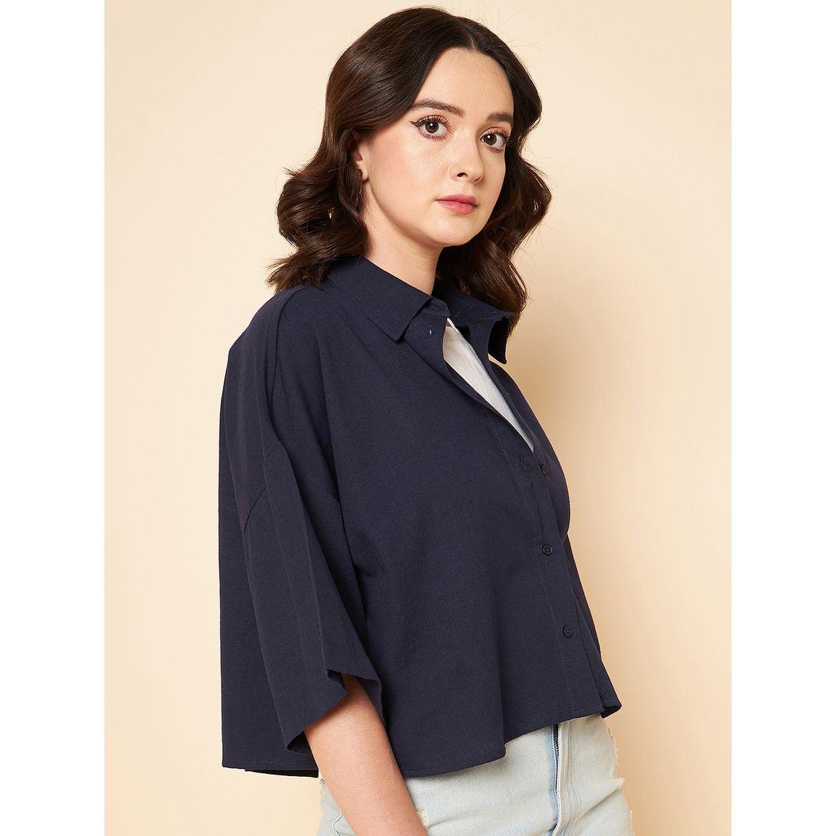 بلوزة سادة واسعة مع اكمام باكتاف منخفضة هاي ستار × ستايلي-women-clothing-shirtsandblouses-shirts-image-3