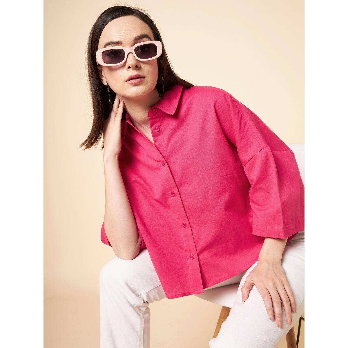 High Star X Styli  Oversized Solid High Low Hem Shirt with Drop Shoulder Sleeves-women-clothing-shirtsandblouses-shirts-image-1