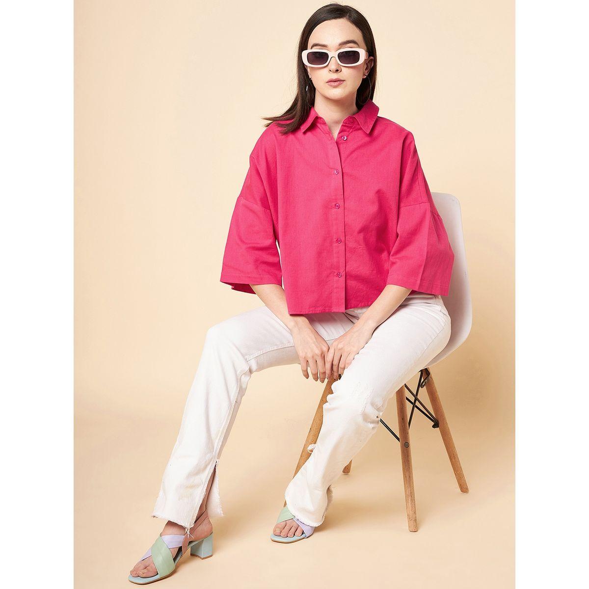 High Star X Styli  Oversized Solid High Low Hem Shirt with Drop Shoulder Sleeves-women-clothing-shirtsandblouses-shirts-image-2