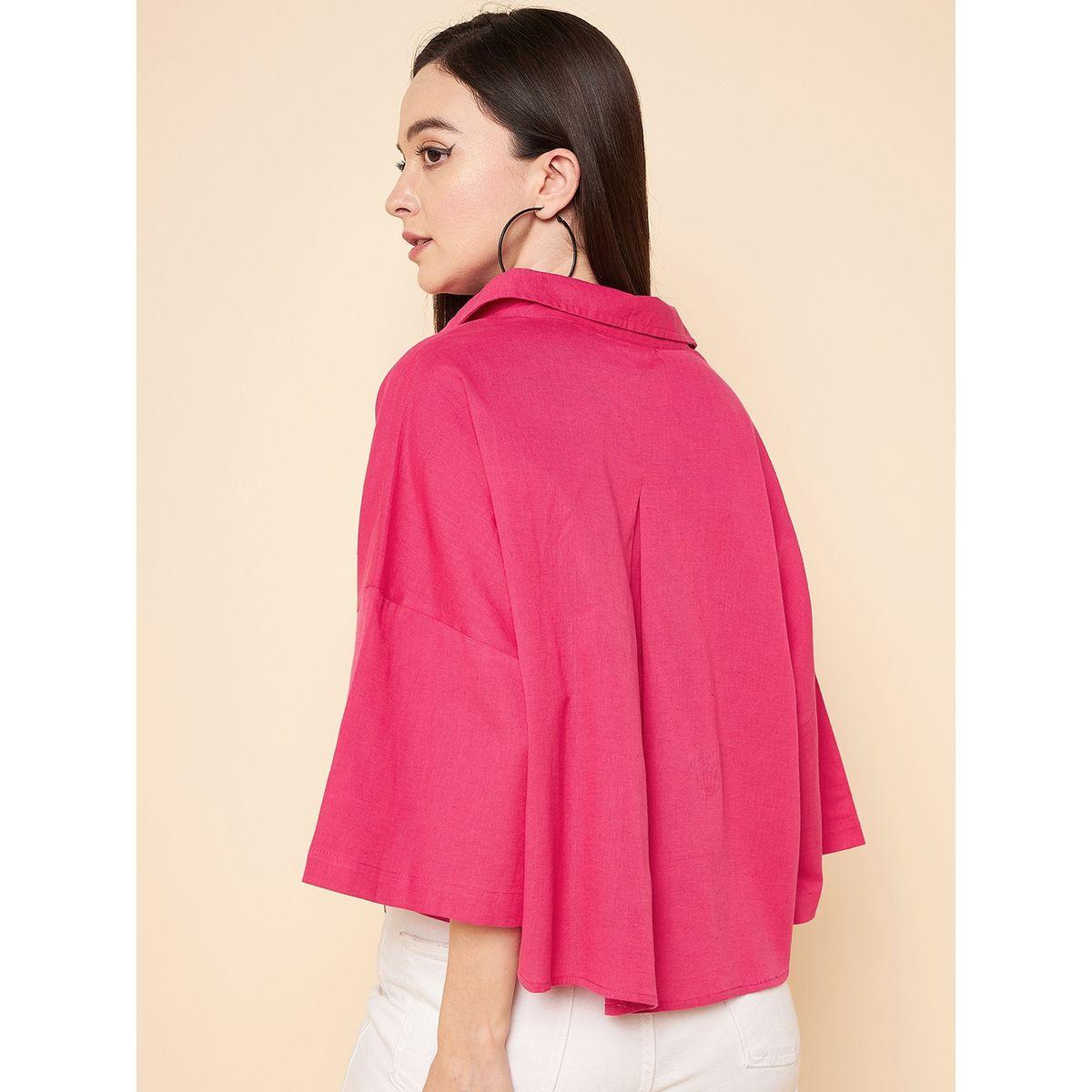 High Star X Styli  Oversized Solid High Low Hem Shirt with Drop Shoulder Sleeves-women-clothing-shirtsandblouses-shirts-image-4